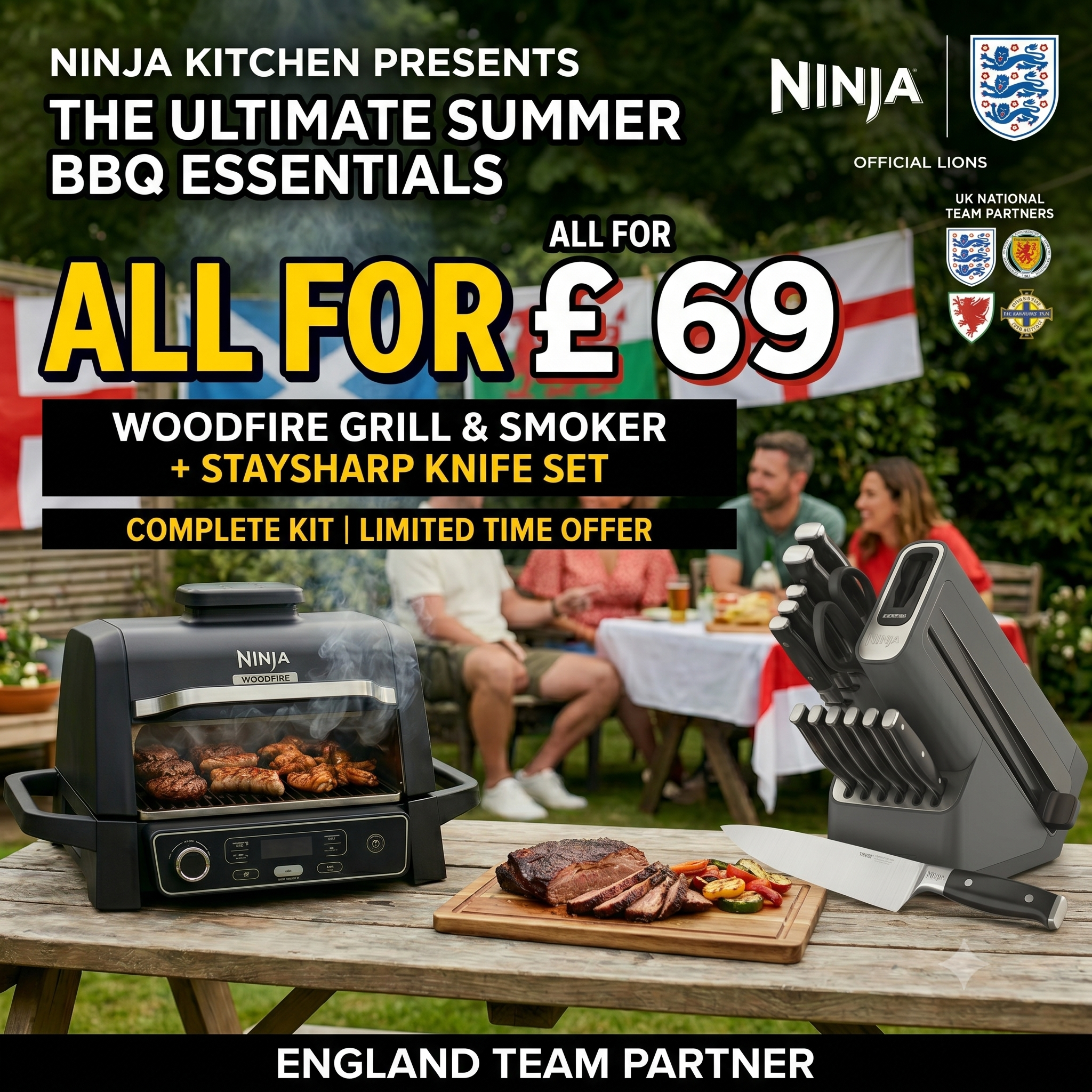 Ninja End-of-Summer BBQ Bundle: Woodfire Grill & Smoker + StaySharp 14-Piece Knife Block