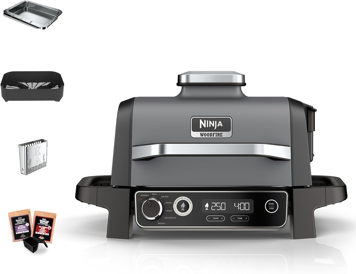 Ninja End-of-Summer BBQ Bundle: Woodfire Grill & Smoker + StaySharp 14-Piece Knife Block