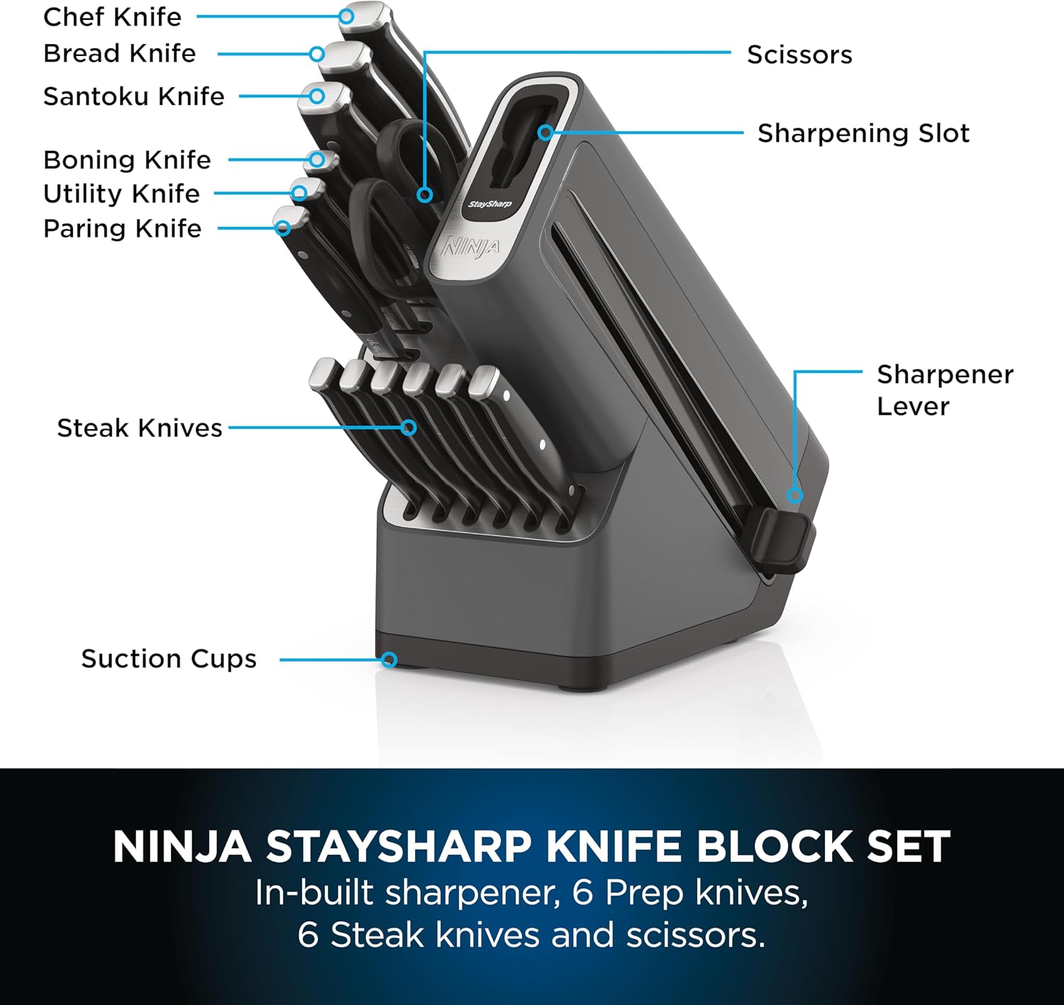 Ninja End-of-Summer BBQ Bundle: Woodfire Grill & Smoker + StaySharp 14-Piece Knife Block